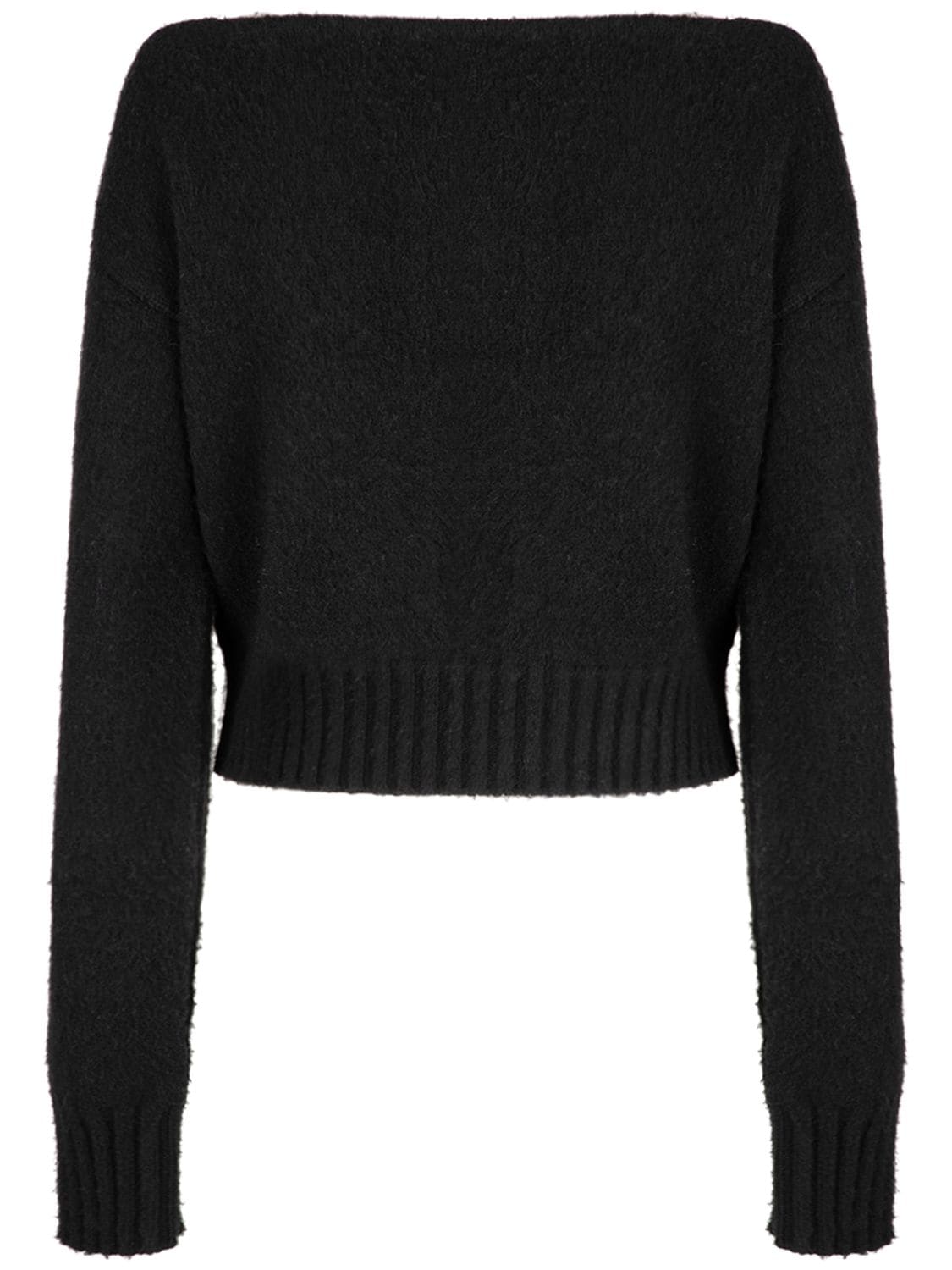 Balmain Logo Wool Blend Knit Off-shoulder Jumper In Black | ModeSens