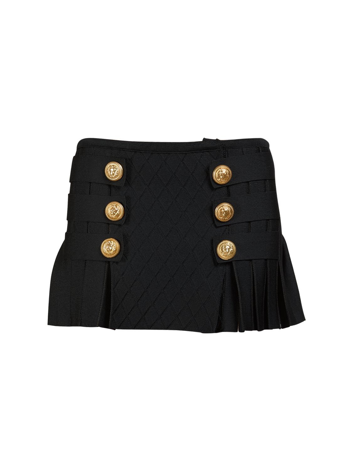 BALMAIN Pleated Viscose Blend Knit Mini Skirt