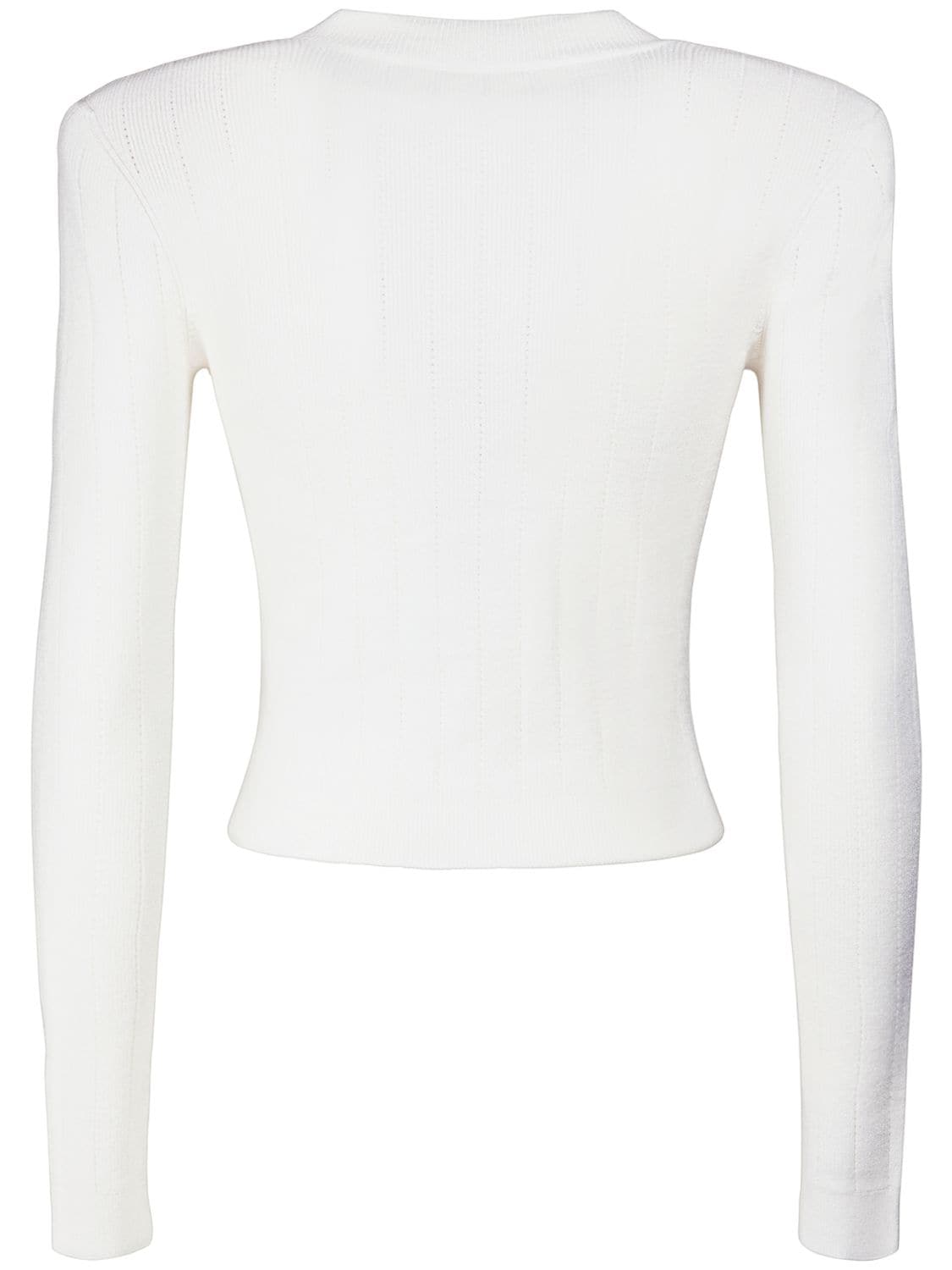 Shop Balmain Viscose Blend Knit Cropped Cardigan In White