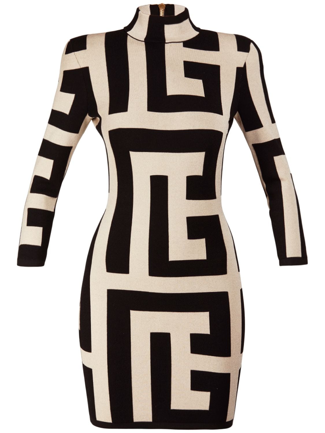 BALMAIN MONOGRAM WOOL BLEND KNIT MINI DRESS