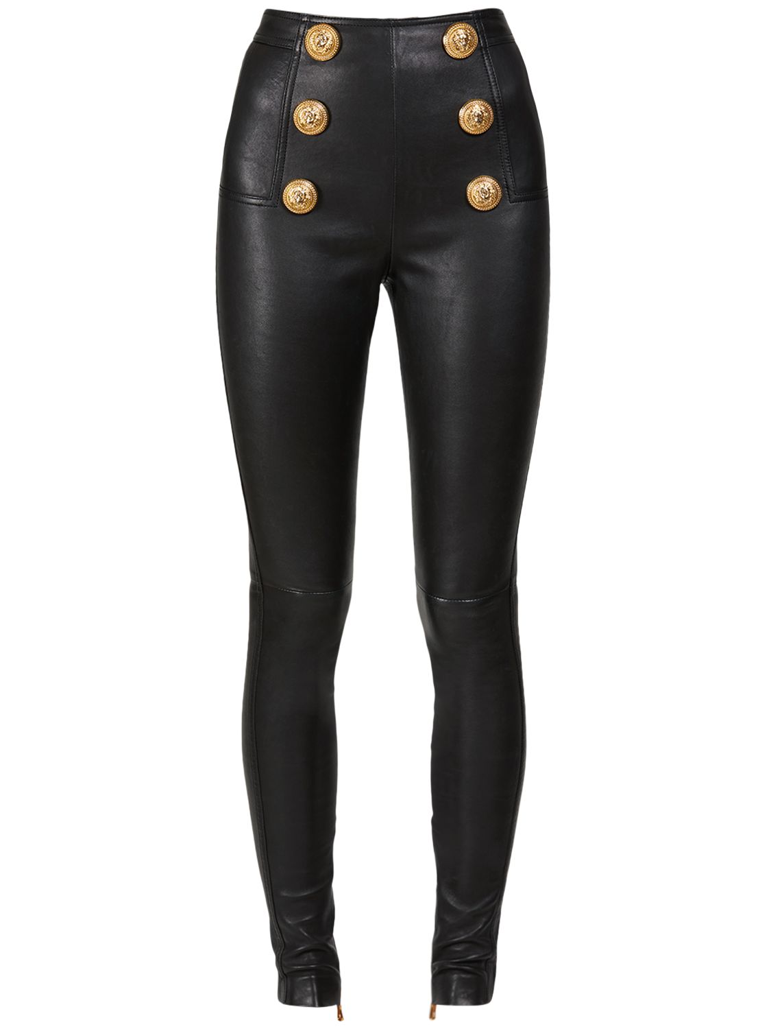 Balmain - High rise leather leggings 