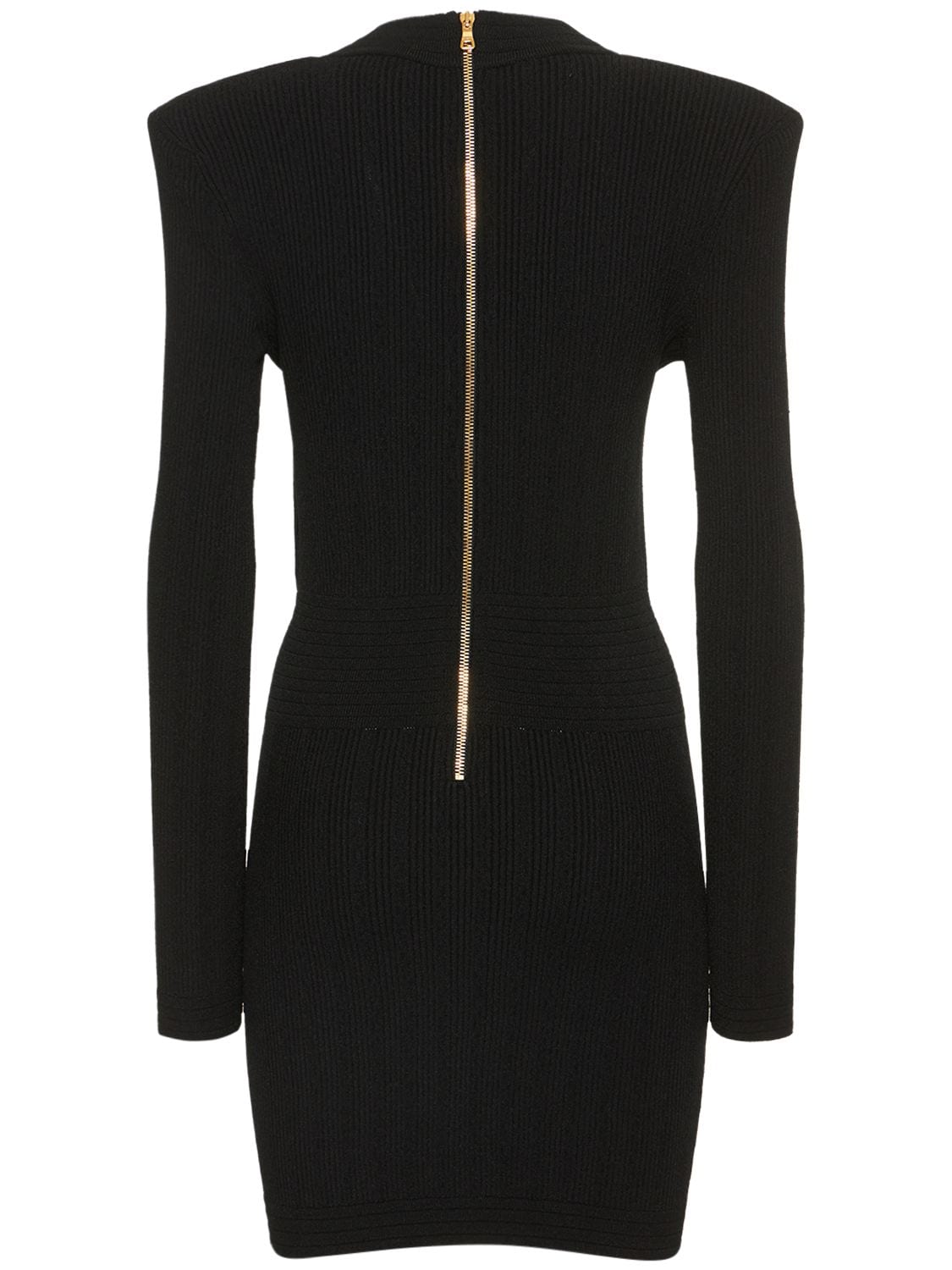 Shop Balmain Viscose Blend Knit Buttoned Mini Dress In Black