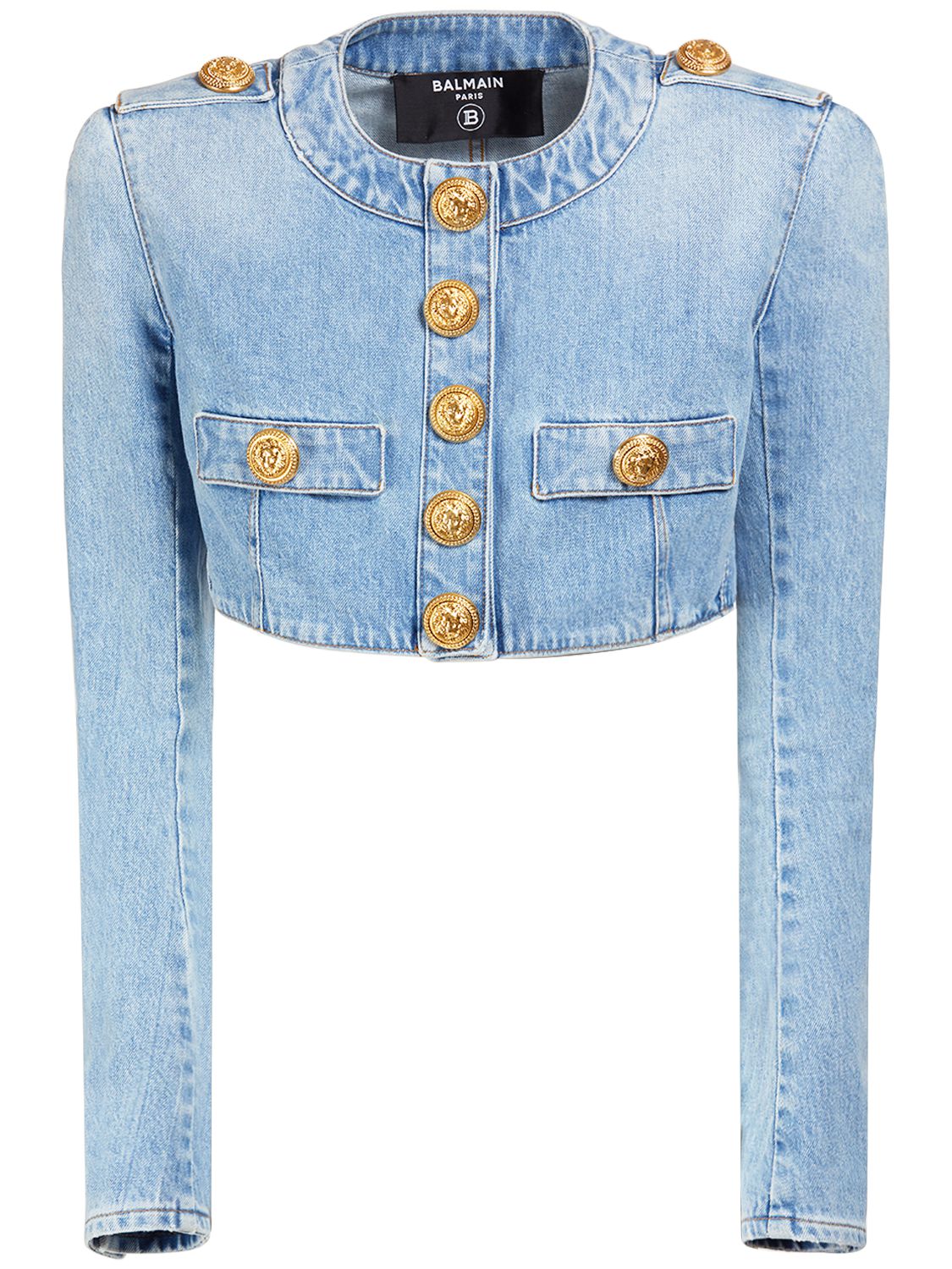 Balmain - Cropped cotton denim spencer 