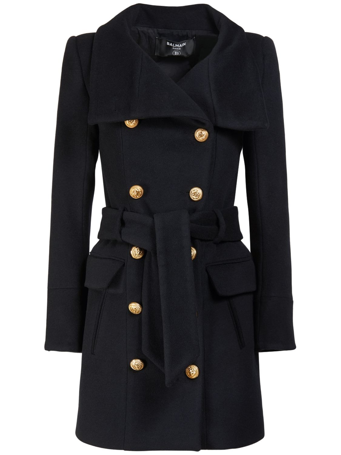 Balmain - Military wool & cashmere belted coat - Black | Luisaviaroma