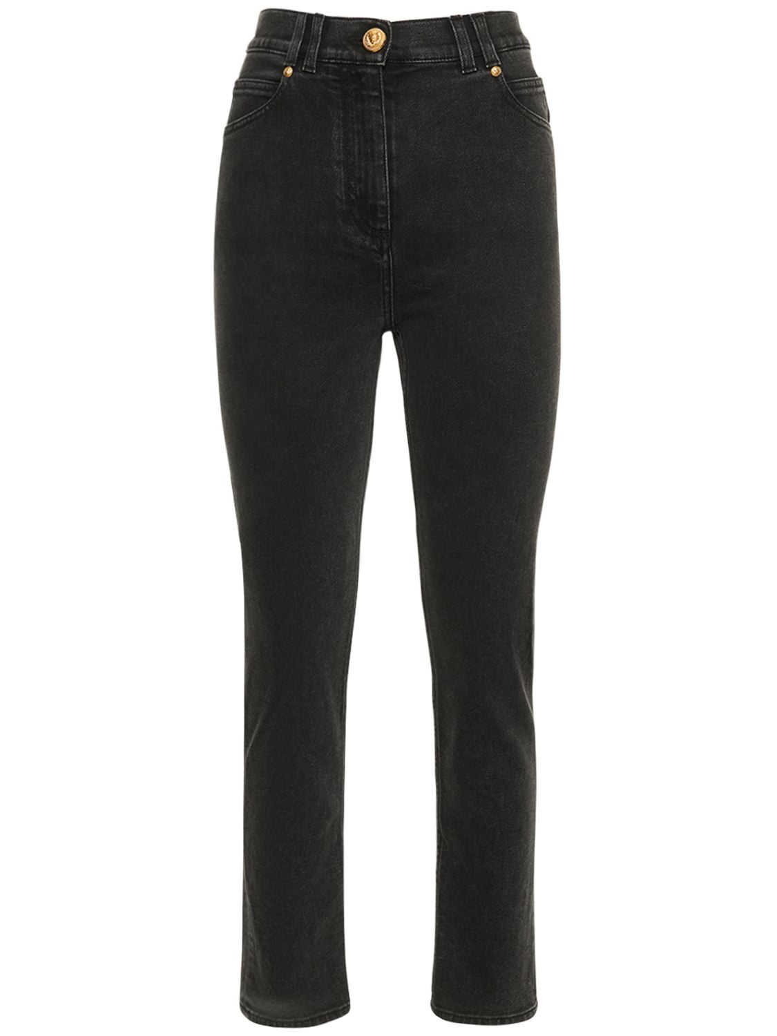 Balmain High Rise Stretch Denim Skinny Jeans In Black