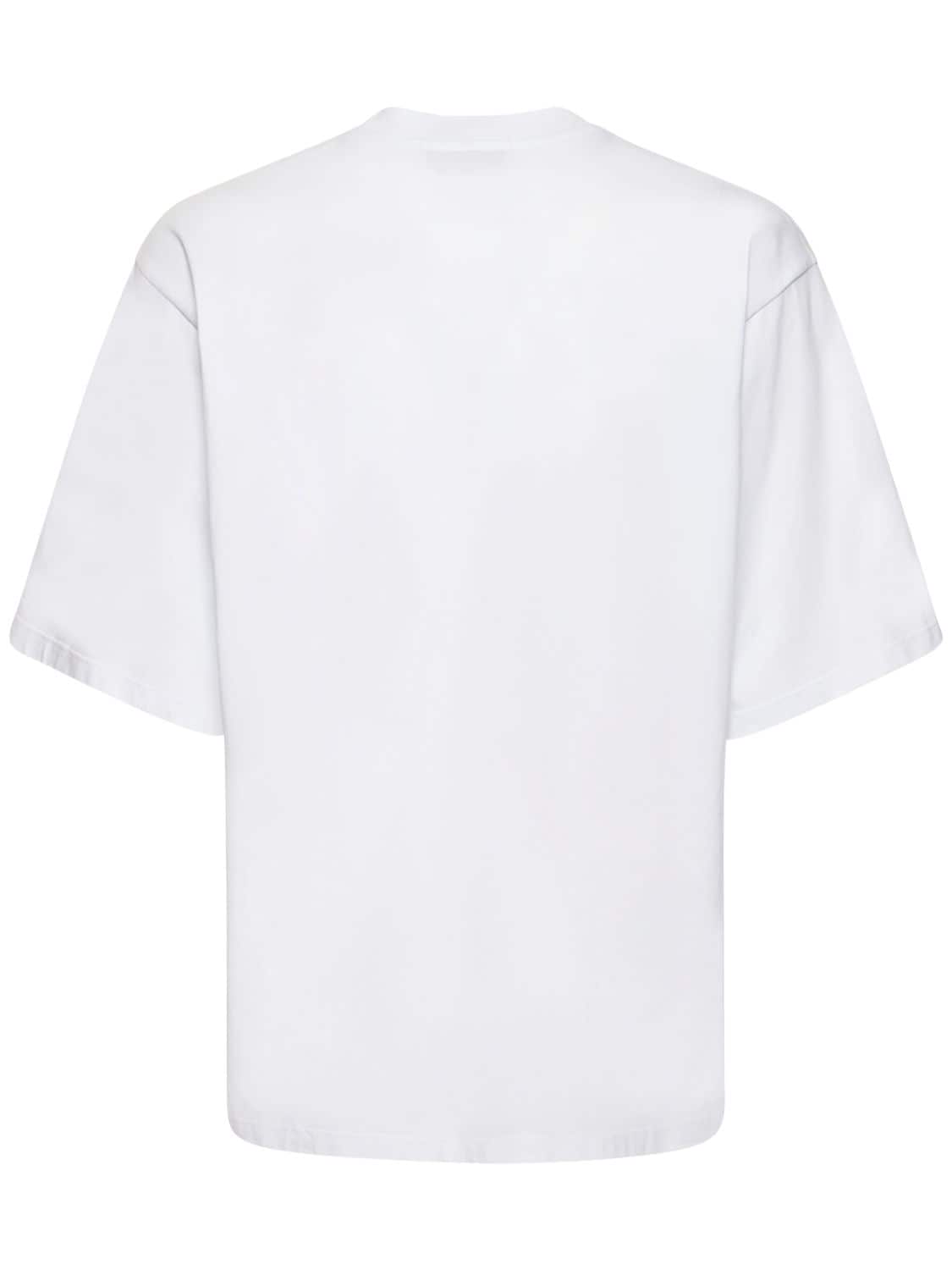 Shop Msgm Logo Print Cotton Jersey T-shirt In White,black