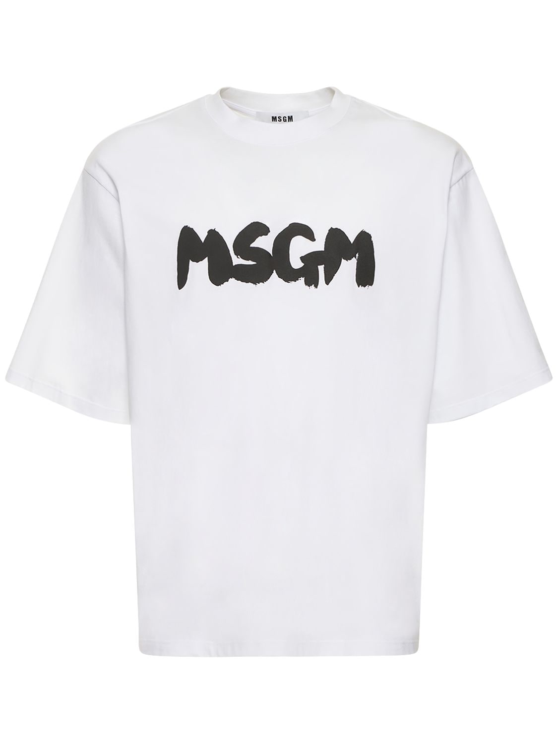 Shop Msgm Logo Print Cotton Jersey T-shirt In White,black