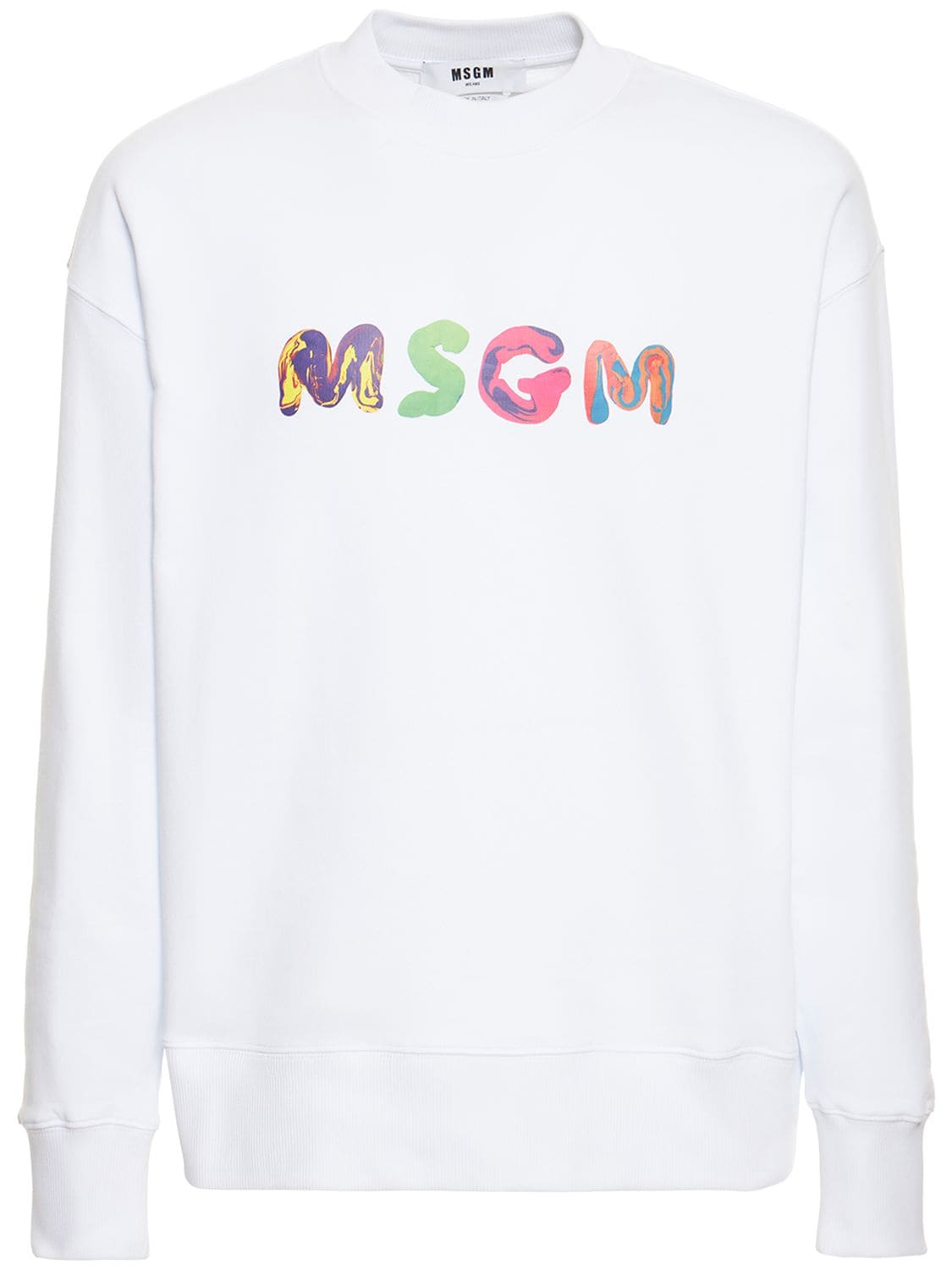 MSGM Logo Print Cotton Crewneck Sweatshirt