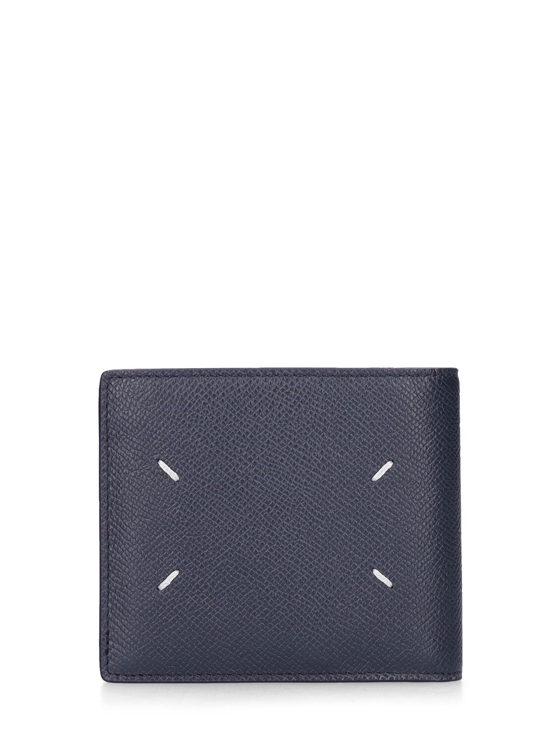 Maison Margiela Grainy Leather Billfold Wallet In Blue