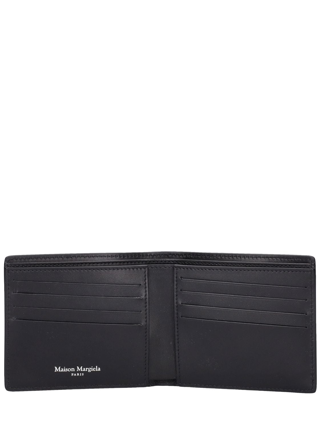 Shop Maison Margiela Logo Grainy Leather Billfold Wallet In Black