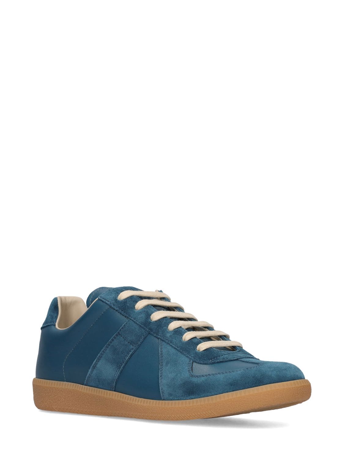Shop Maison Margiela Replica Leather & Suede Low Top Sneakers In Octane