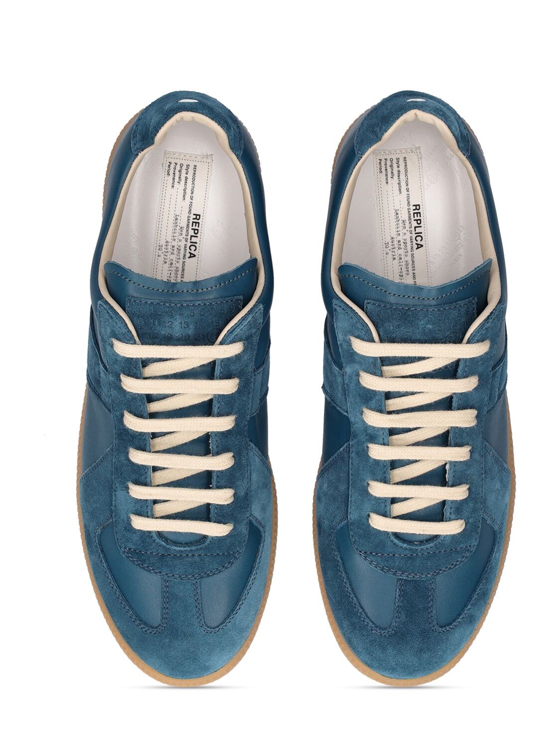 Shop Maison Margiela Replica Leather & Suede Low Top Sneakers In Octane