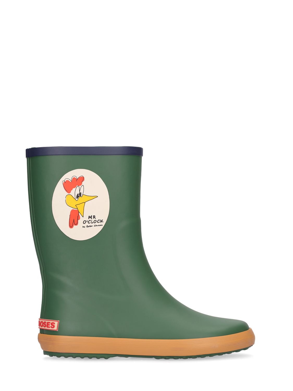 Bobo Choses Kids' Rubber Rain Boots W/ Chicken Print In Verde