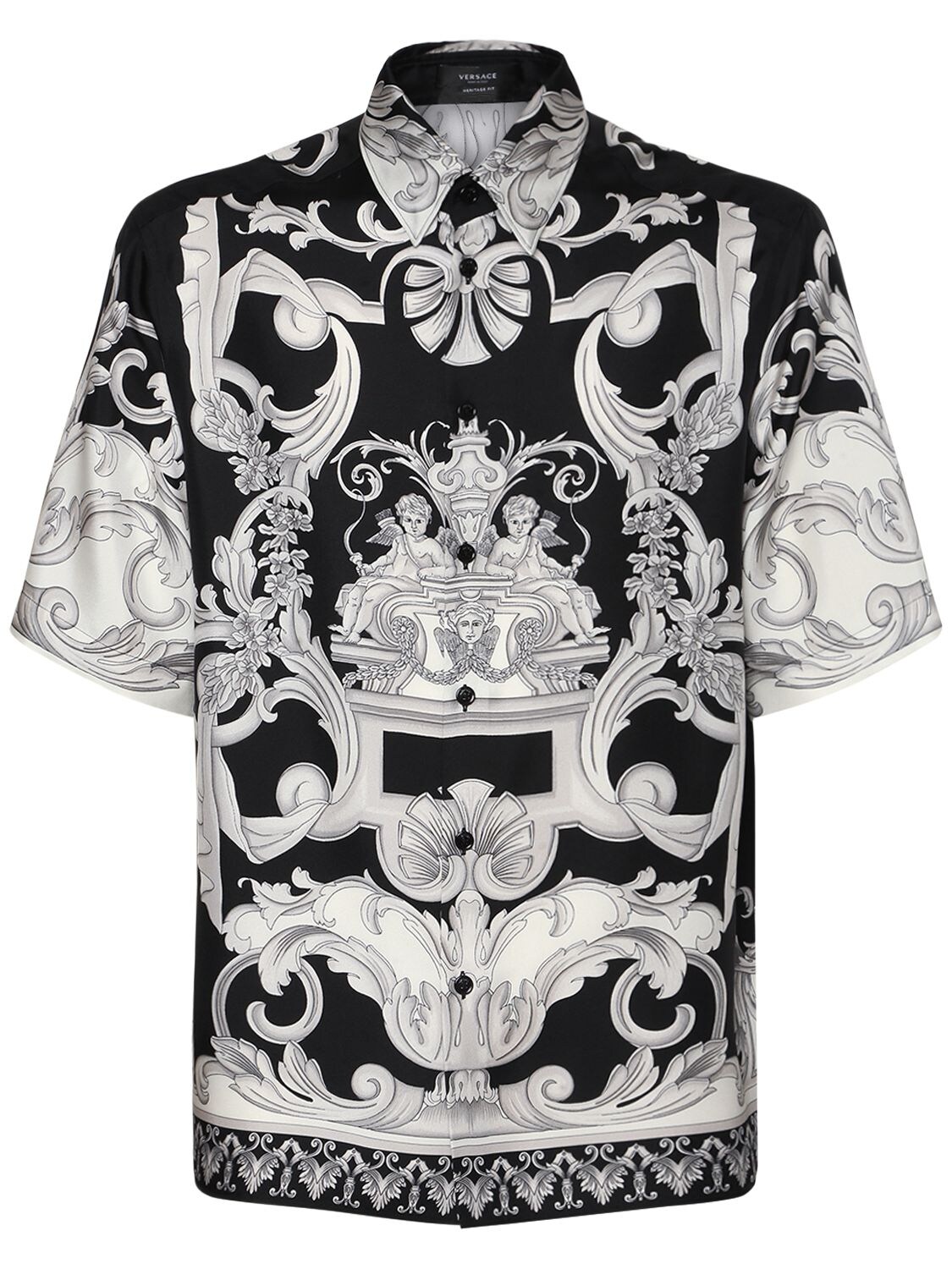 Versace Silver Baroque Print Silk Twill Shirt In Black,white | ModeSens