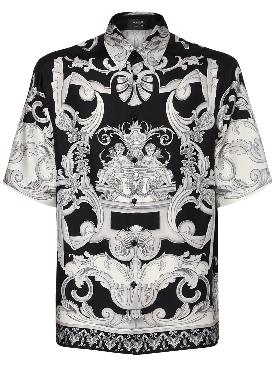 VERSACE SILVER BAROQUE PRINT SILK TWILL SHIRT