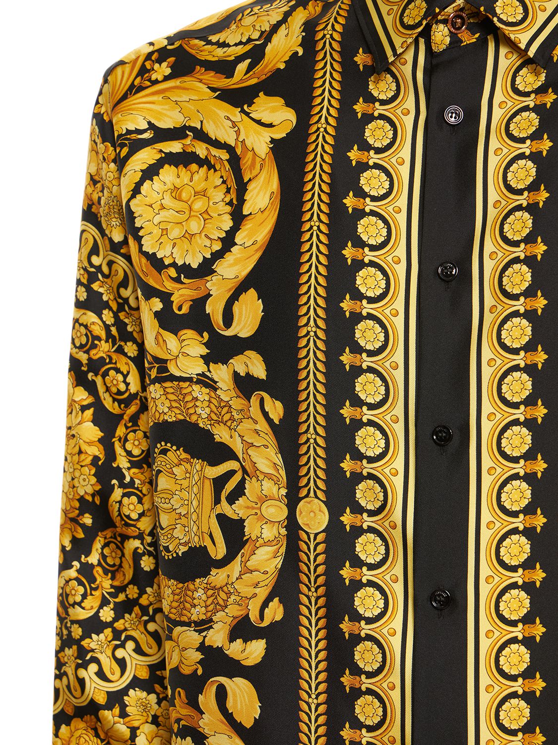 Shop Versace Barocco Print Silk Twill Shirt In Black,gold