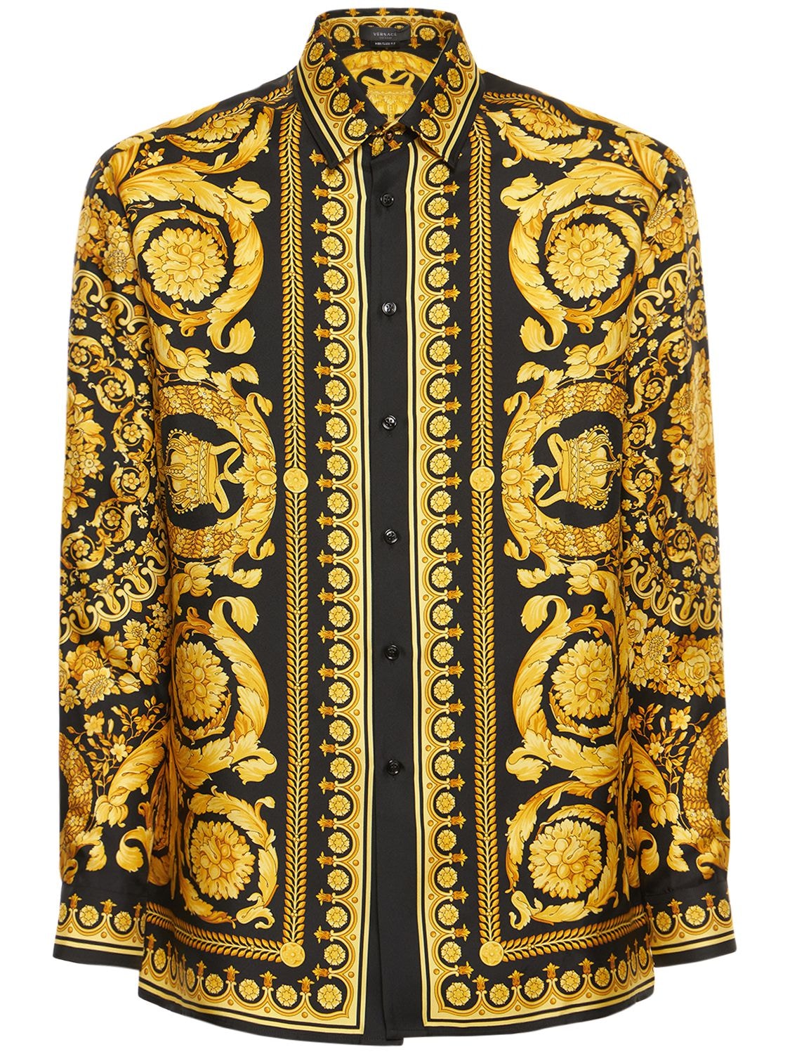 Shop Versace Barocco Print Silk Twill Shirt In Black,gold