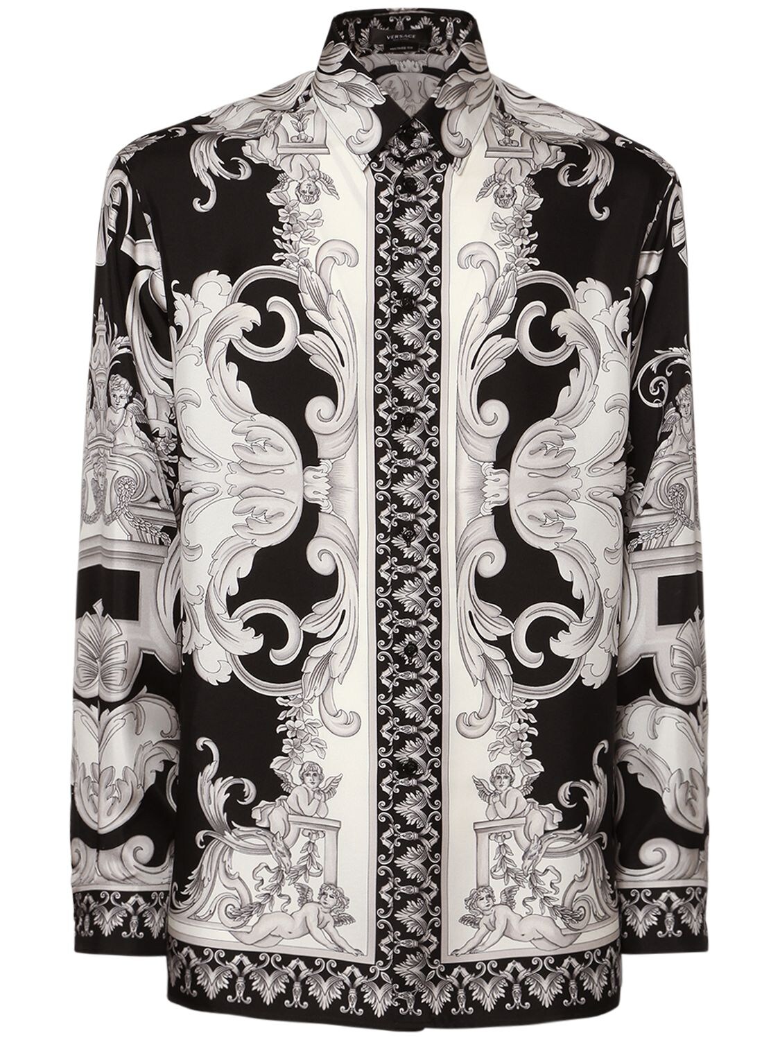 VERSACE SILVER BAROQUE PRINT SILK TWILL SHIRT