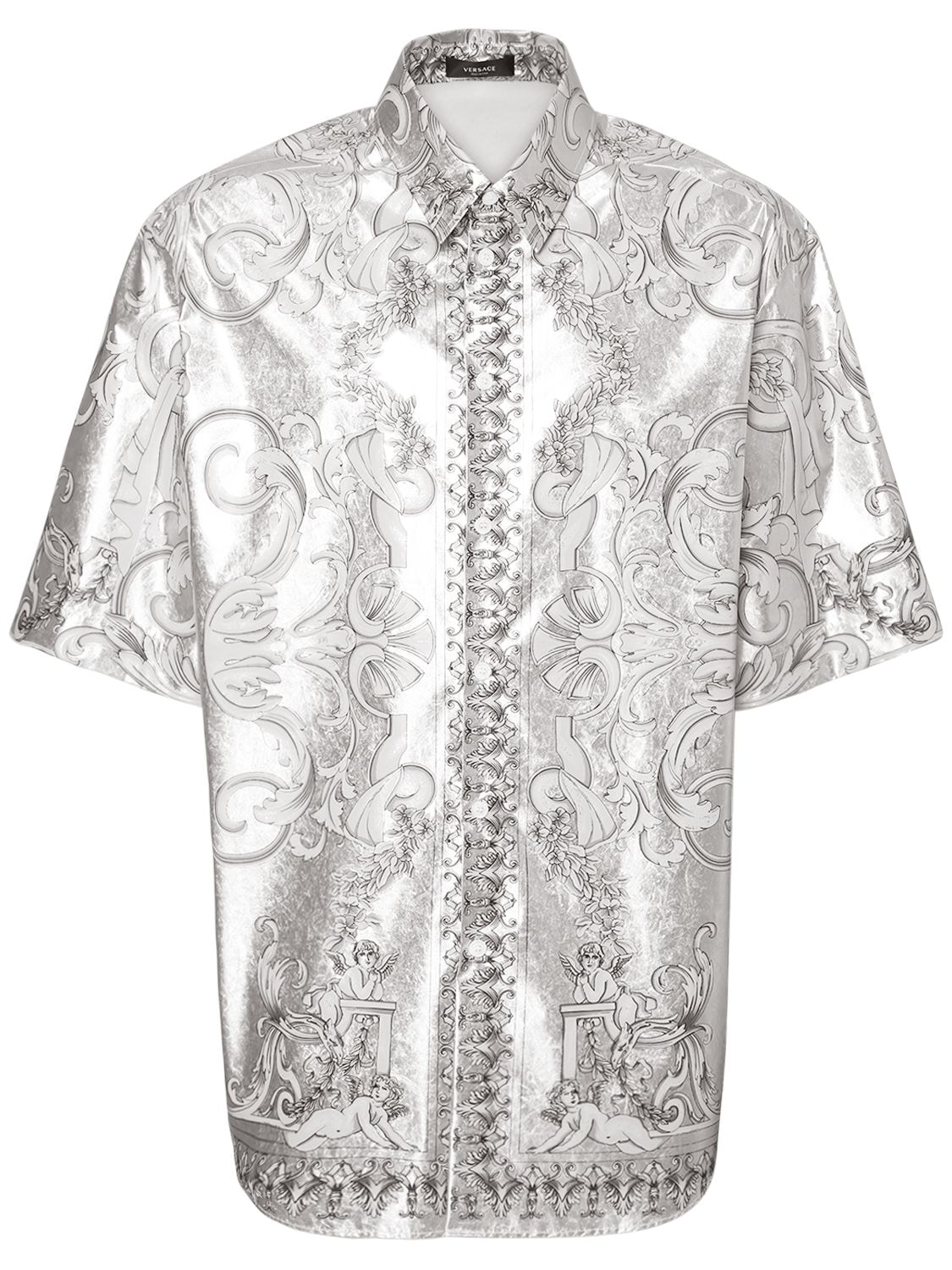 Versace Silver Baroque Print Silk Twill Shirt Modesens 7960