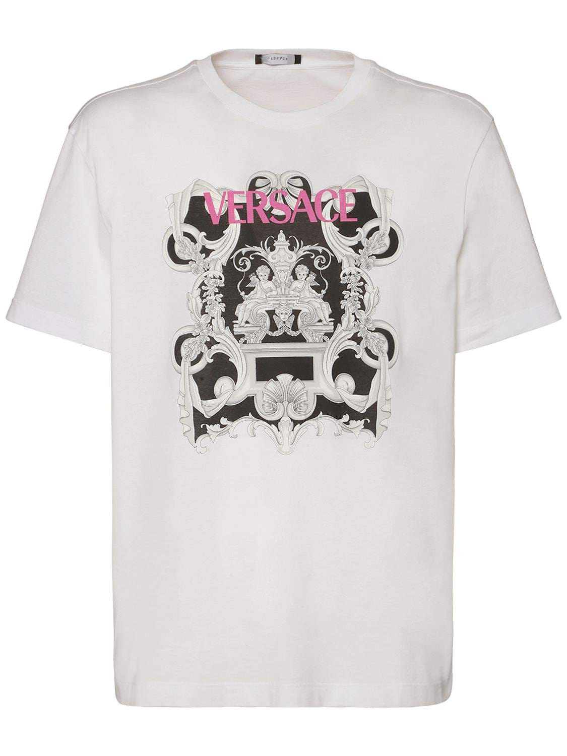 Versace Silver Baroque Print Cotton T-shirt In White