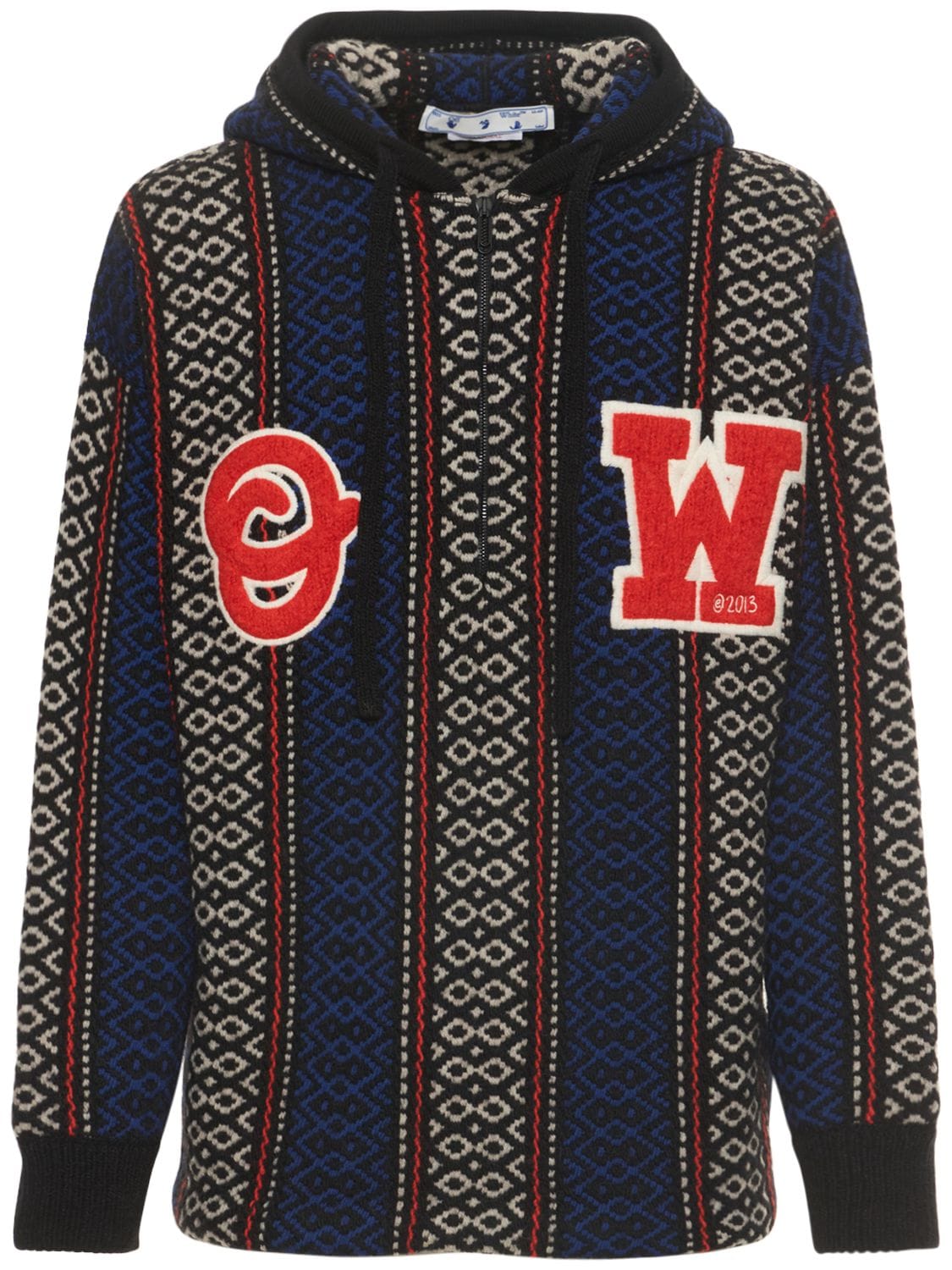 Off-white Geometric-patterned Alpaca-blend Hoodie In Brown,orange
