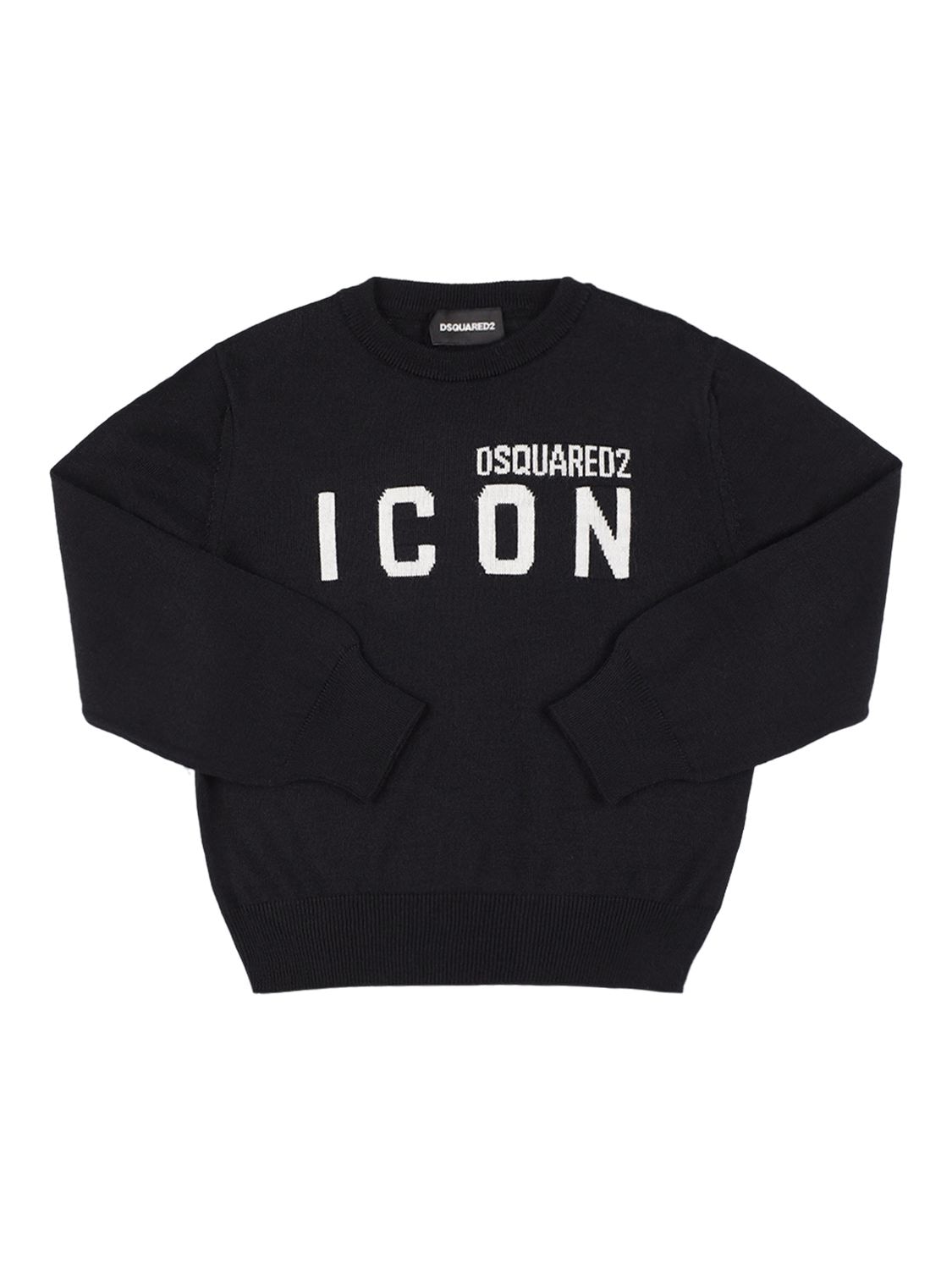 Shop Dsquared2 Icon Intarsia Wool Blend Knit Sweater In Black