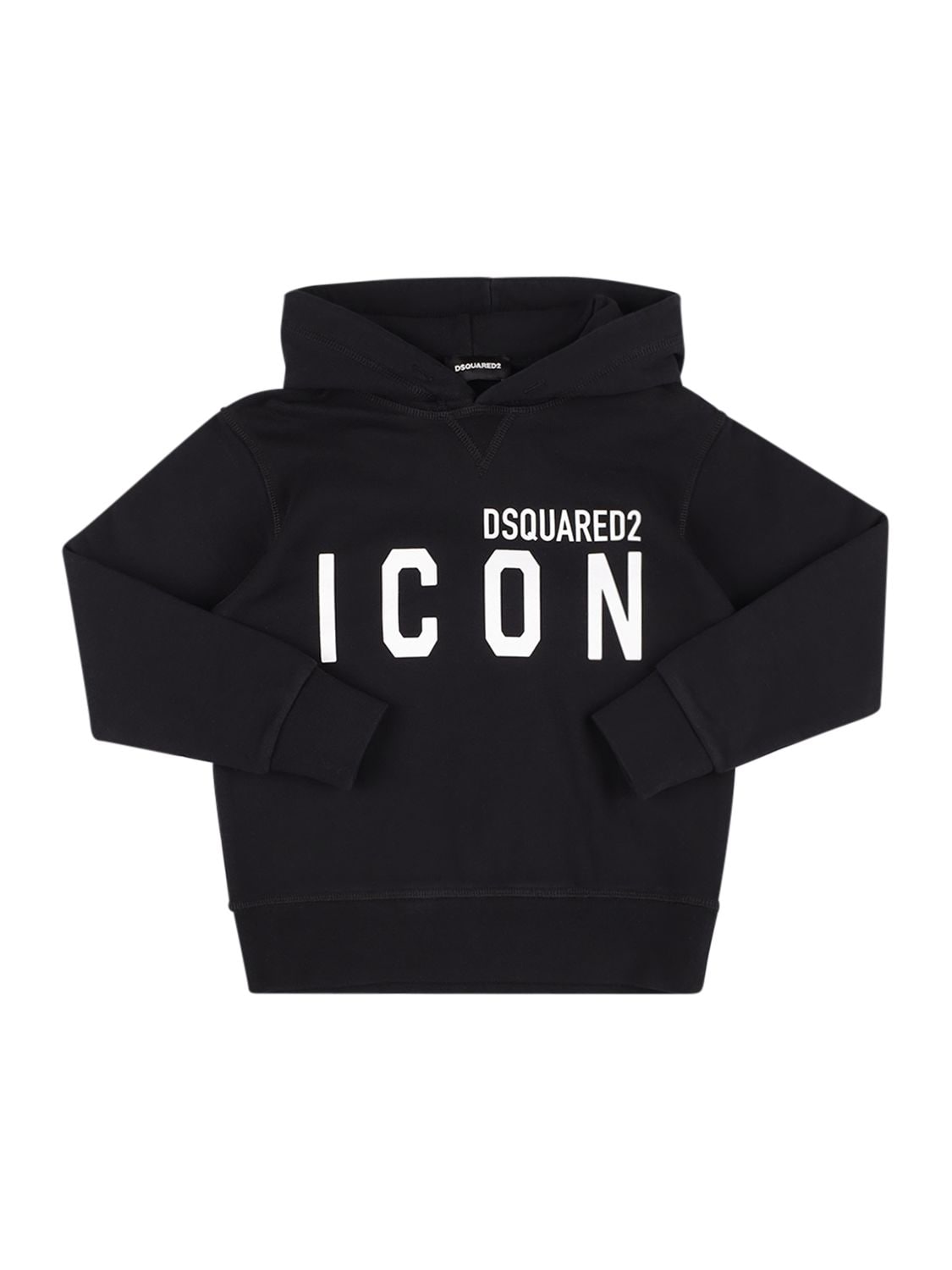Shop Dsquared2 Icon Print Cotton Hoodie Sweatshirt In Black