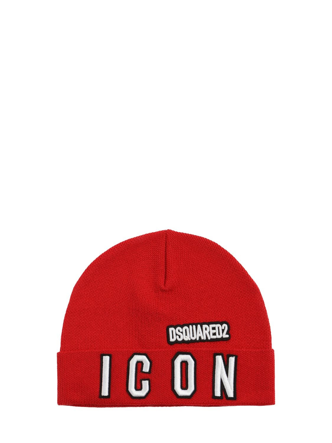 Dsquared2 Kids' Icon Embroidered Wool Blend Beanie In Tango Red