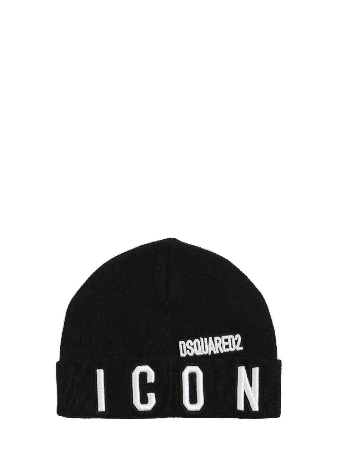 DSQUARED2 ICON EMBROIDERED WOOL BLEND BEANIE