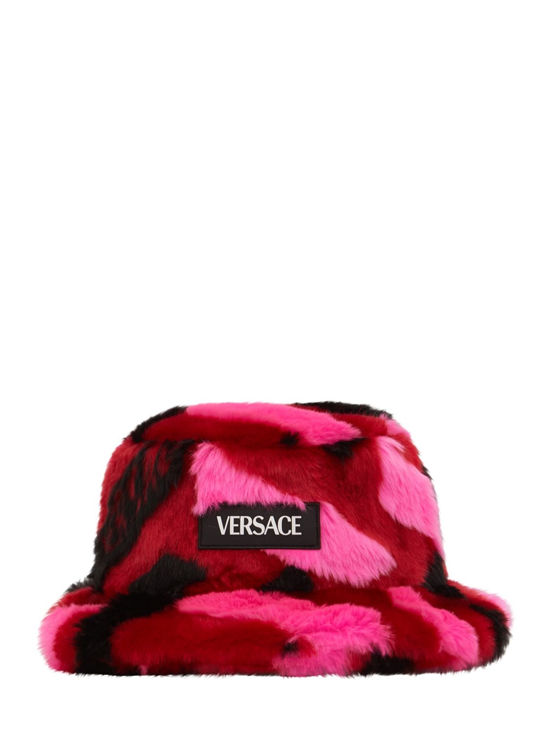 Versace Babies' Printed Faux Fur Bucket Hat W/ Logo In Multicolor