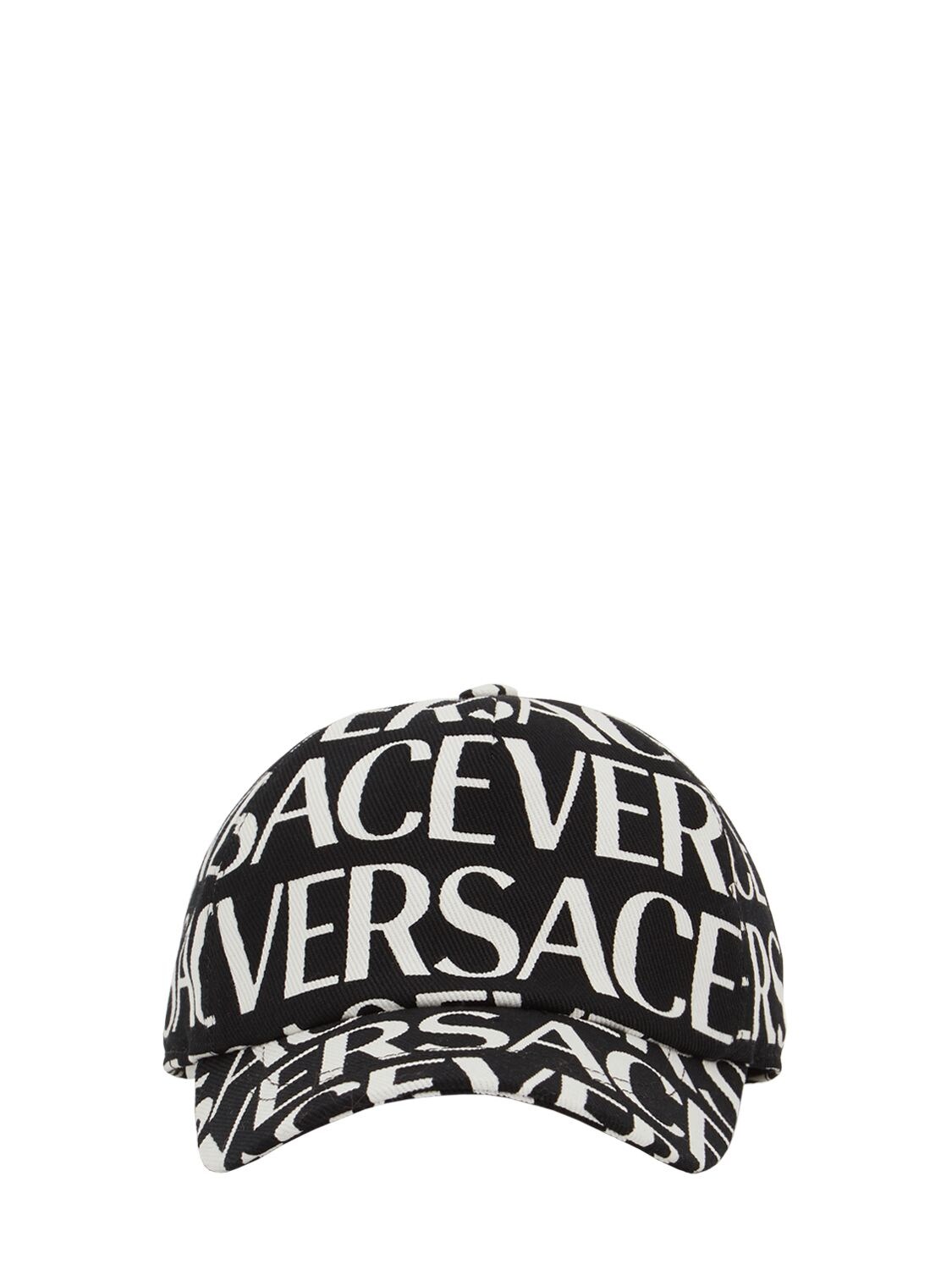 Versace Babies' Logo Print Cotton Gabardine Baseball Cap In White,black
