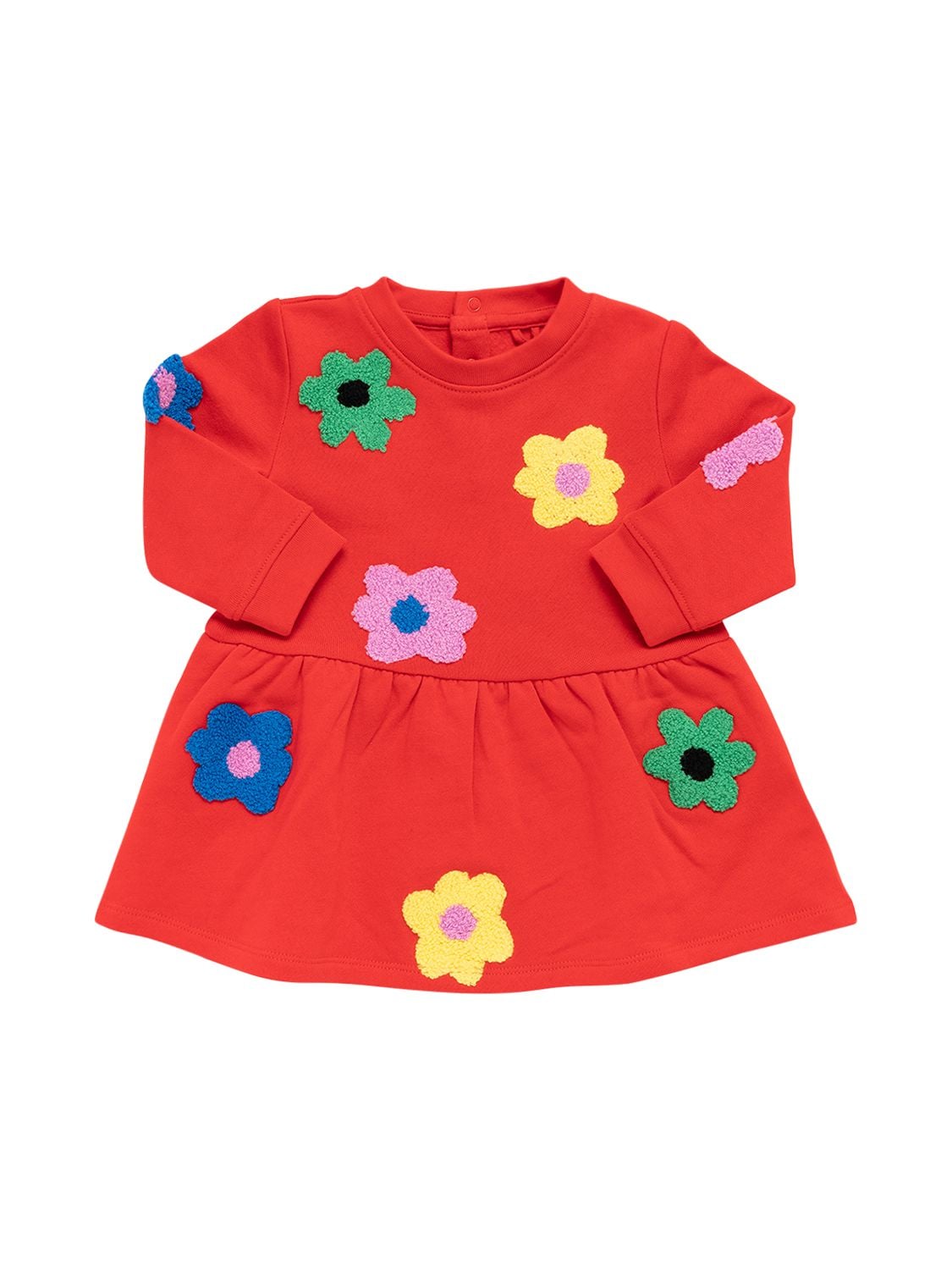 Stella Mccartney Kids' Organic Cotton Dress W/ Teddy Flowers In Red,multi