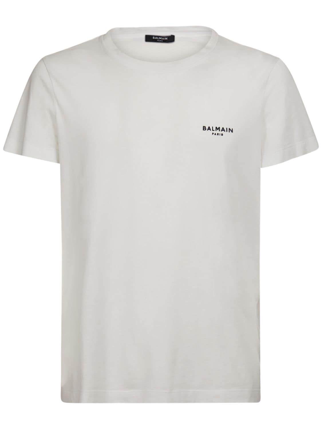 Shop Balmain Flocked Logo Organic Cotton T-shirt In White