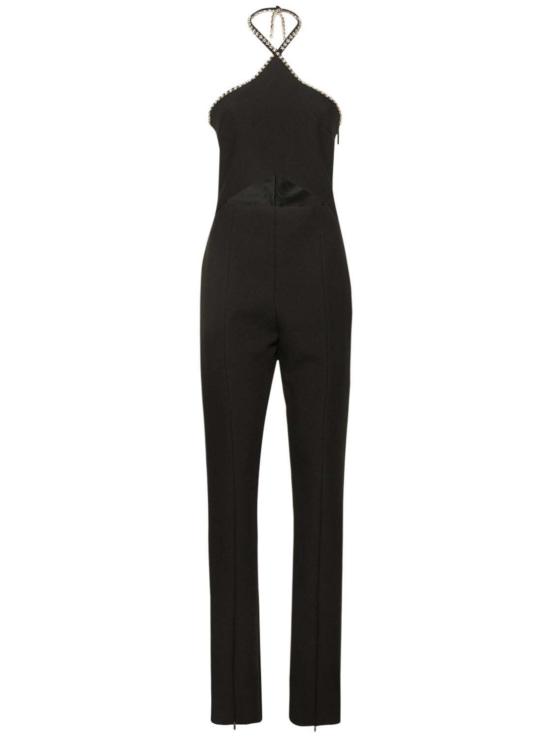 Shop Msgm Embellished Crepe Jumpsuit In Black