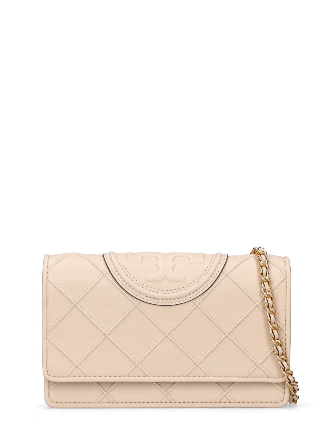 Tory Burch Fleming Chain Soft Leather Wallet Bag In New Cream