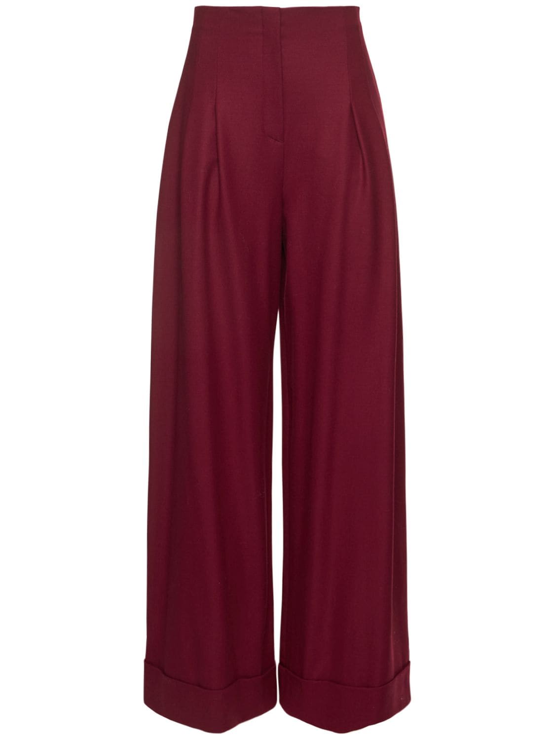 Alberta Ferretti Wool Flannel High Waist Wide Pants In Dark Red