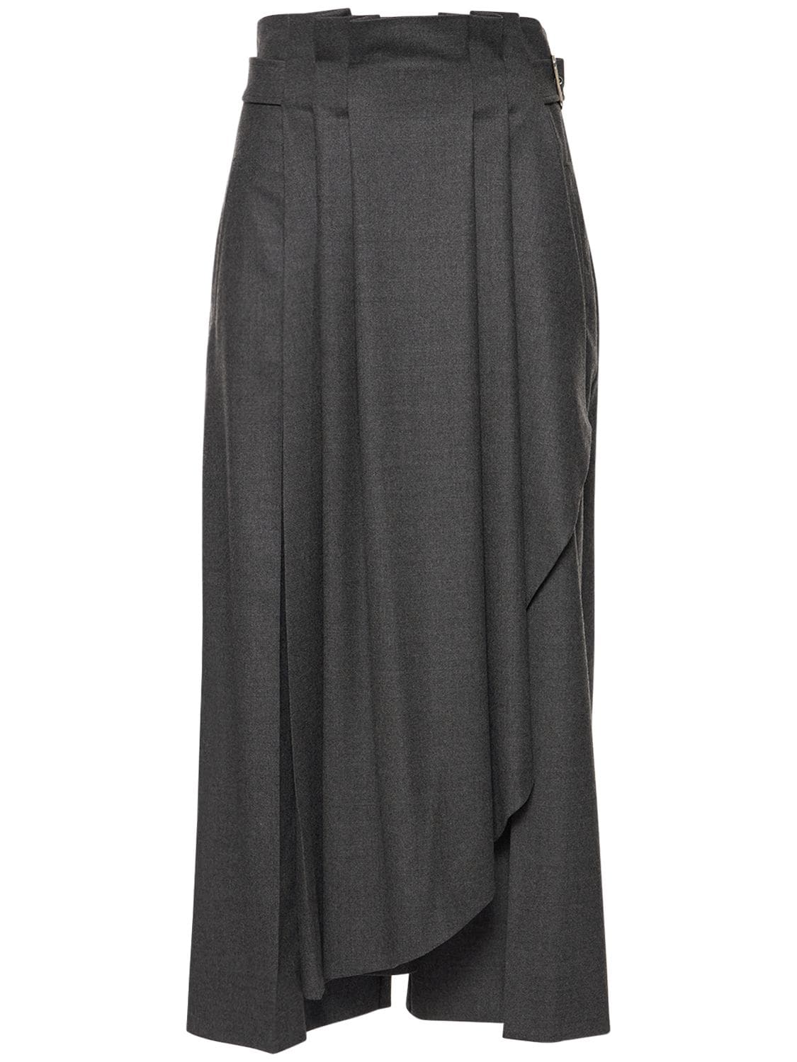 Wool Flannel Wide Wrap Pants In Grey