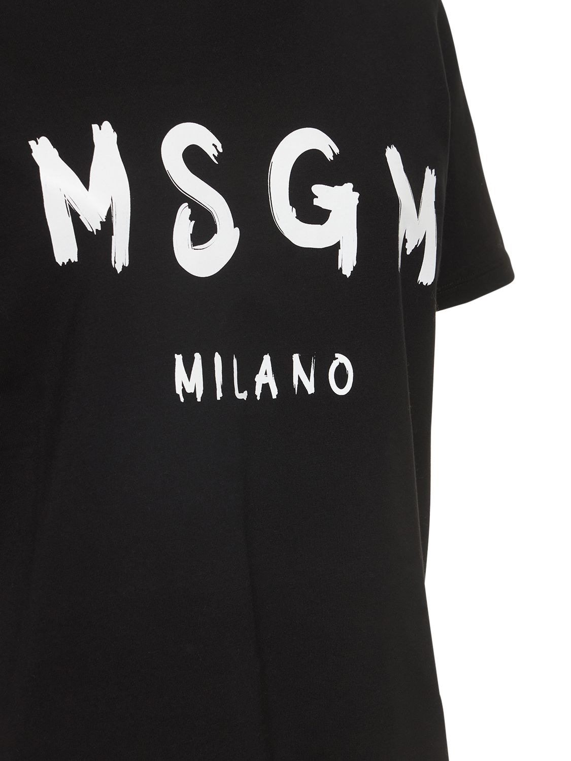 Shop Msgm Brush Stroke Logo Printed T-shirt In Black