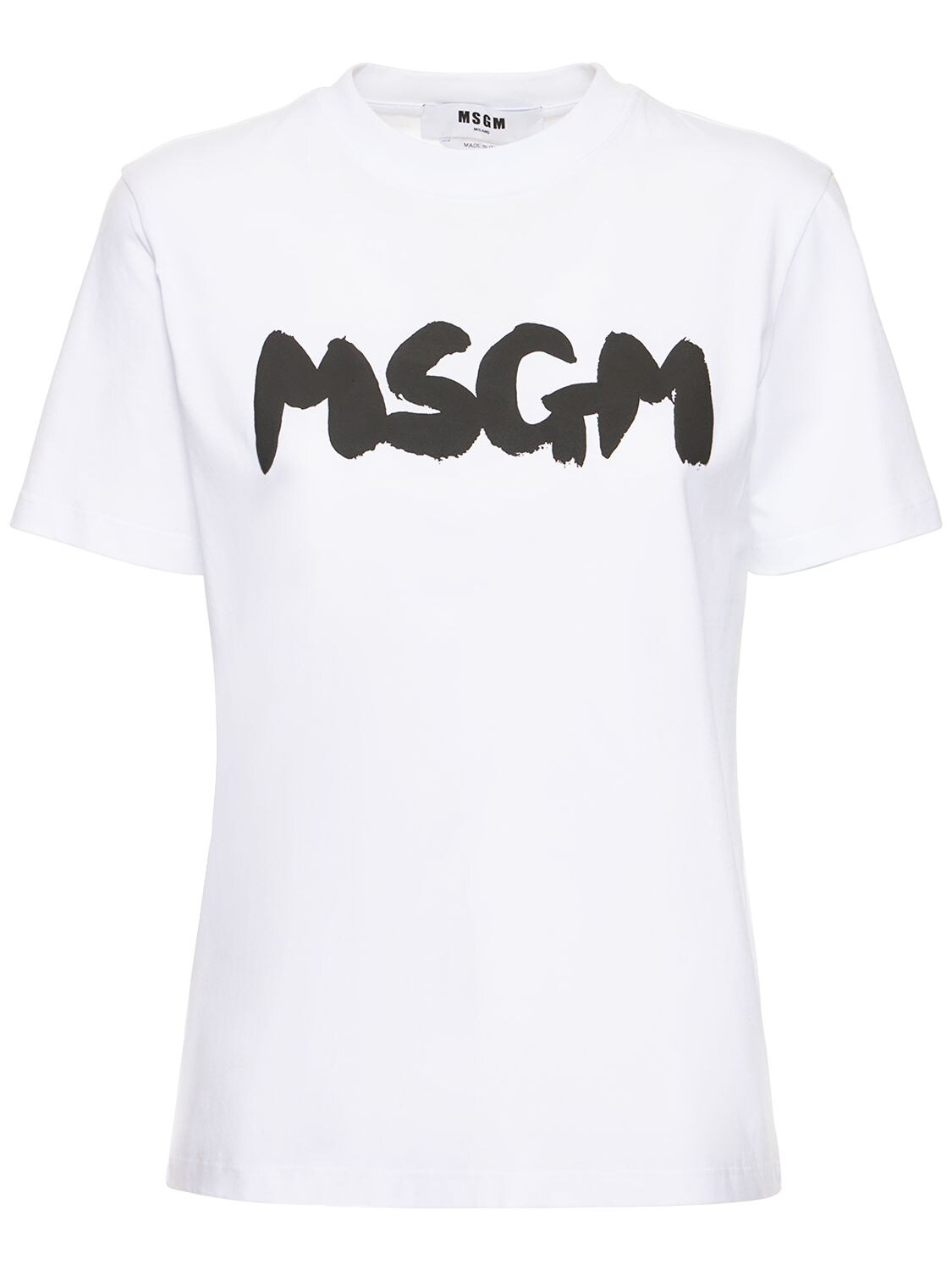 Msgm Brush Stroke Logo Printed T-shirt In White