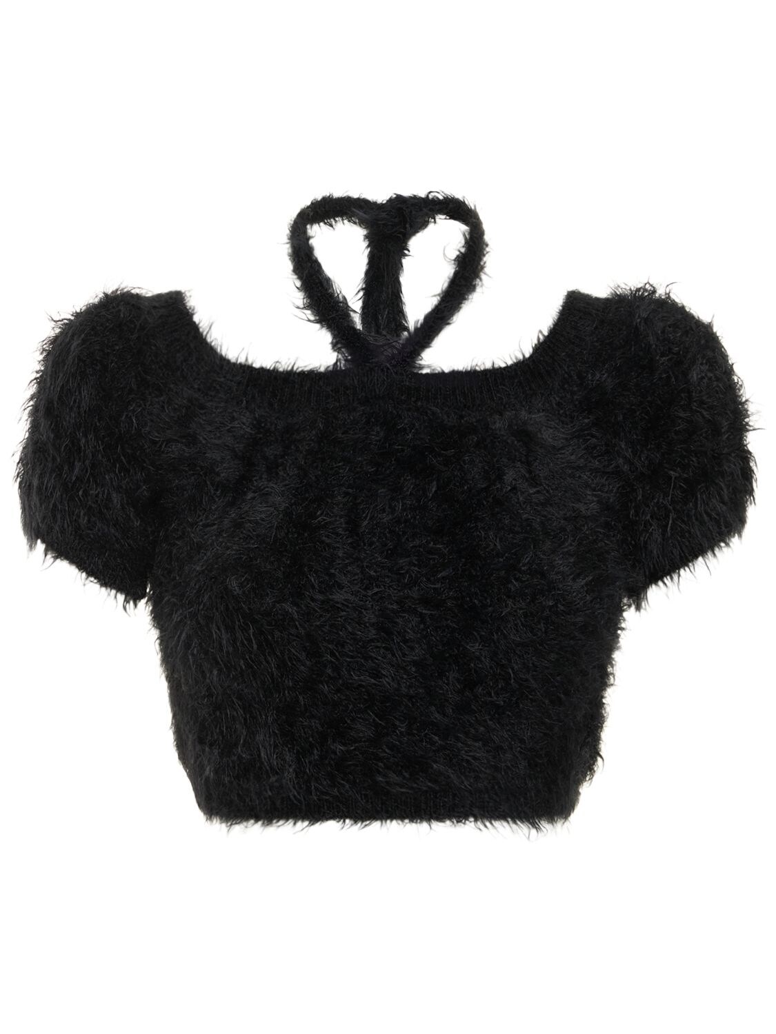 Msgm Fluffy Solid Knit Crop Top In Black