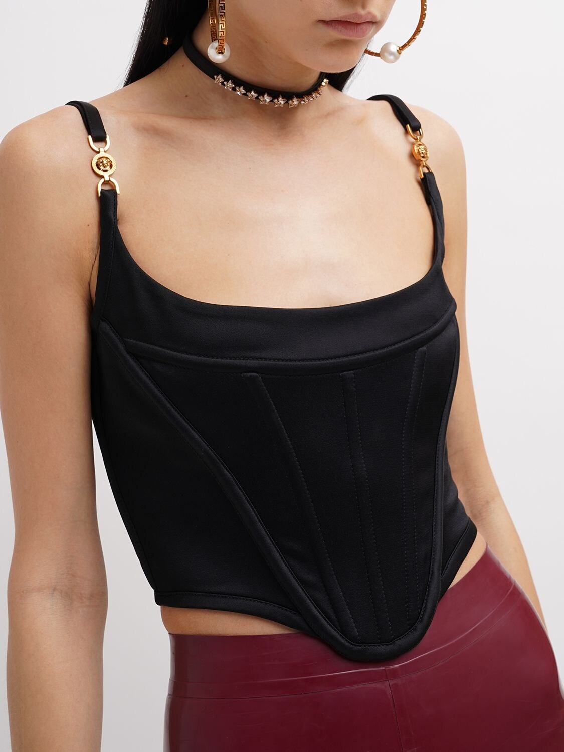 Versace Belted Enver Satin Bra Top with Medusa Detail - ShopStyle