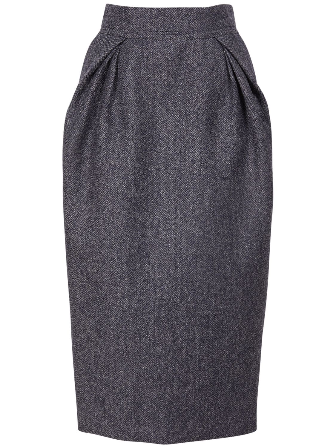 Maison Margiela Wool Chevron Pencil Skirt In Blue | ModeSens