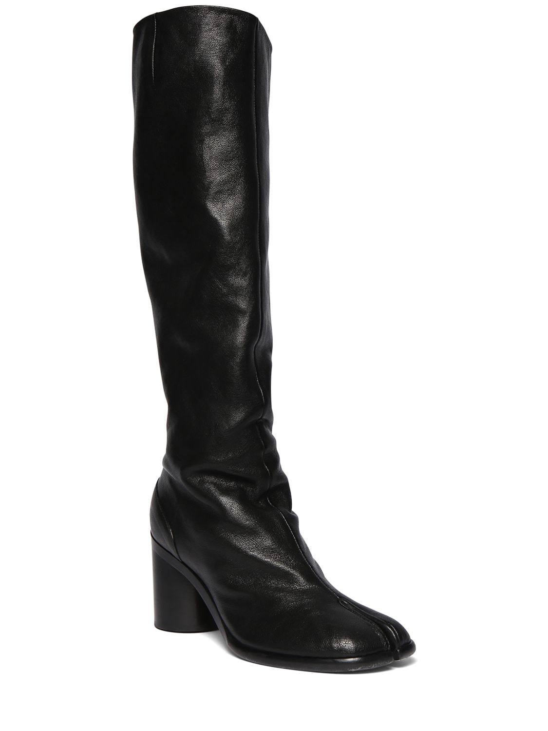 Shop Maison Margiela 80mm Tabi Vintage Leather Tall Boots In Black
