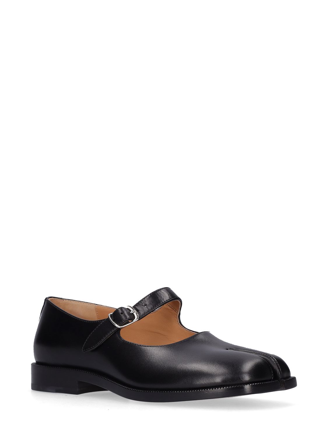 Maison Margiela 20mm Tabi Leather Mary Jane Flats In Black | ModeSens