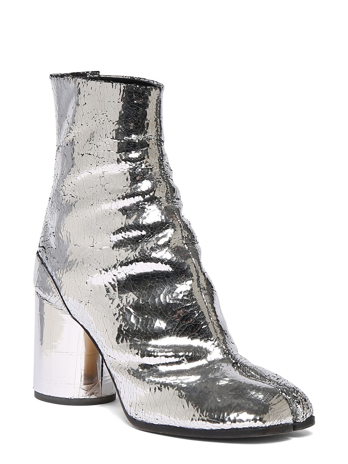Tabi High Heels Ankle Boots In Silver Leather