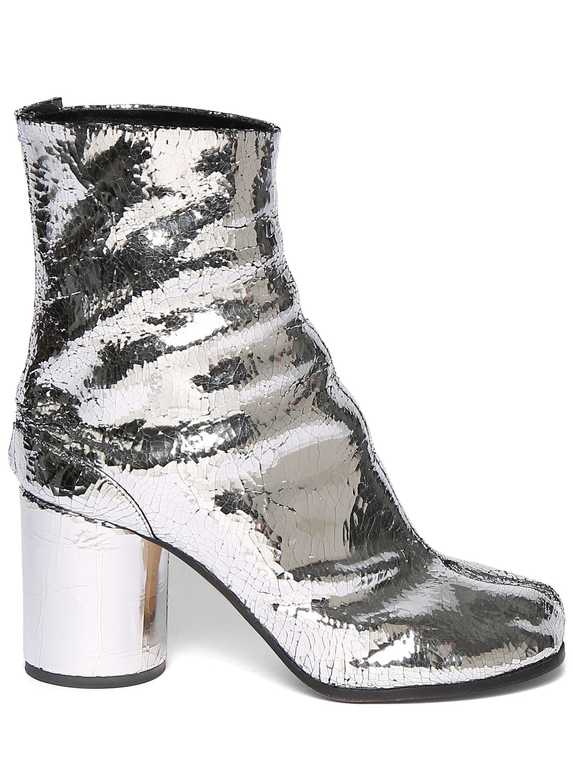 Maison Margiela - 80mm tabi crackled leather ankle boots - Silver ...