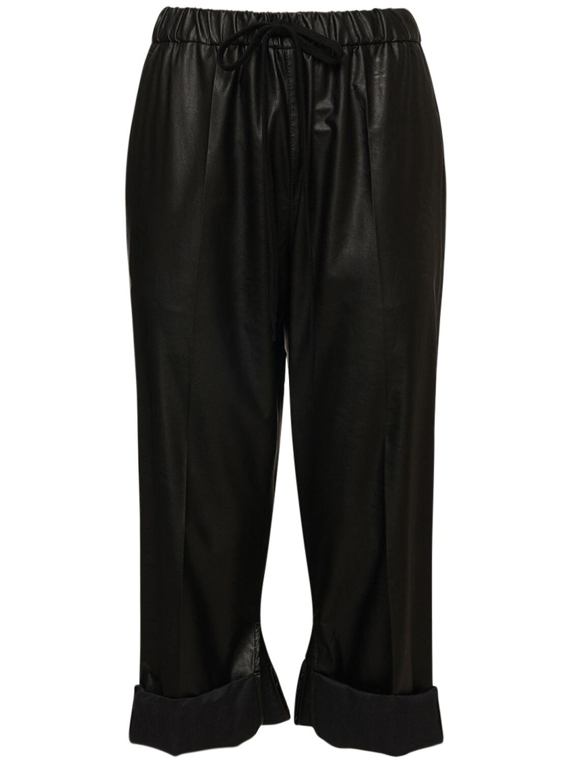 Mm6 Maison Margiela Cropped Faux Leather Pants W/ Cuffs In Black | ModeSens