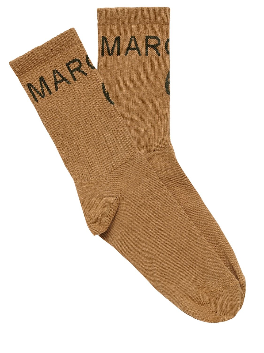 Mm6 Maison Margiela Logo Stretch Cotton Socks In Beige