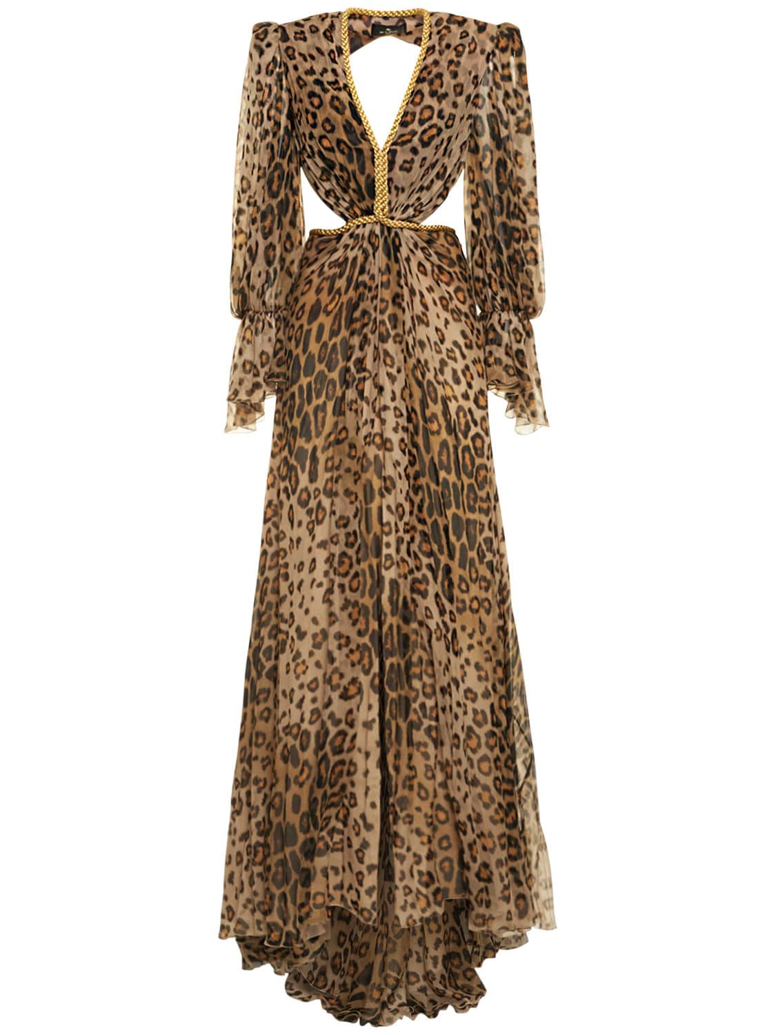 Leopard Print Silk Cutout Gown
