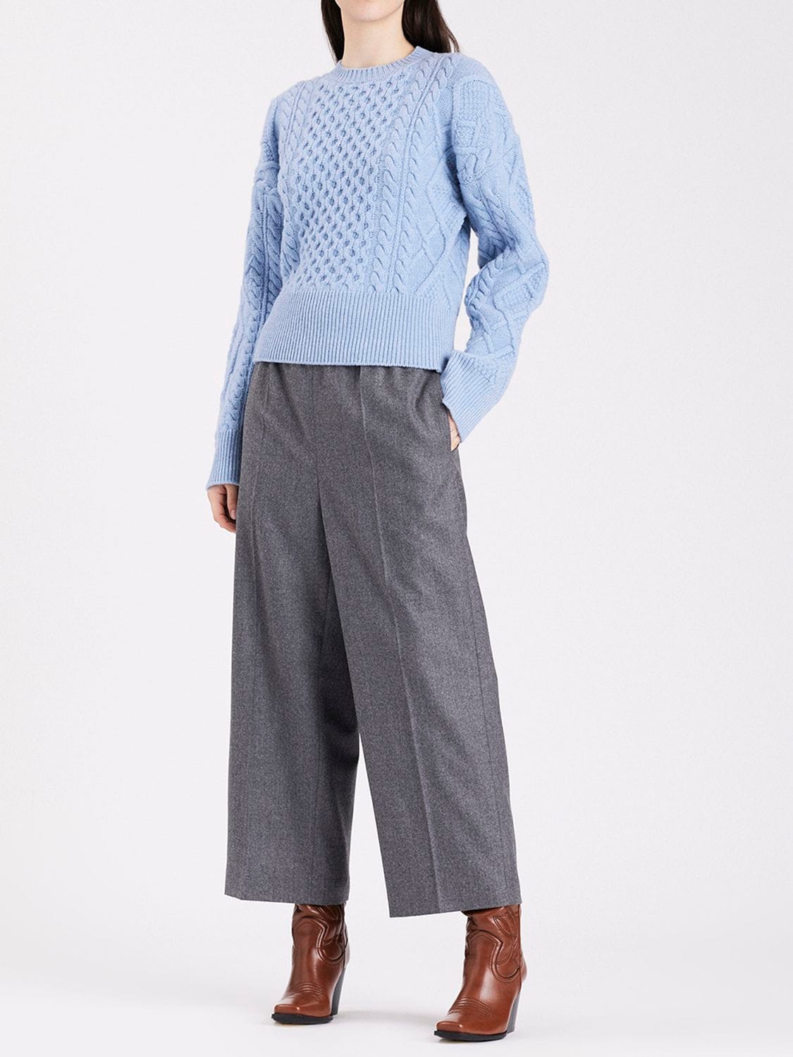 Stella Mccartney Aran Cable Knit Sweater In Virgin Wool In Light Blue